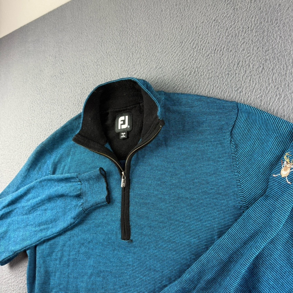 FootJoy Sweater Men's M Blue 1/4 Zip 100% Wool Heathered Golf Deer Pullover